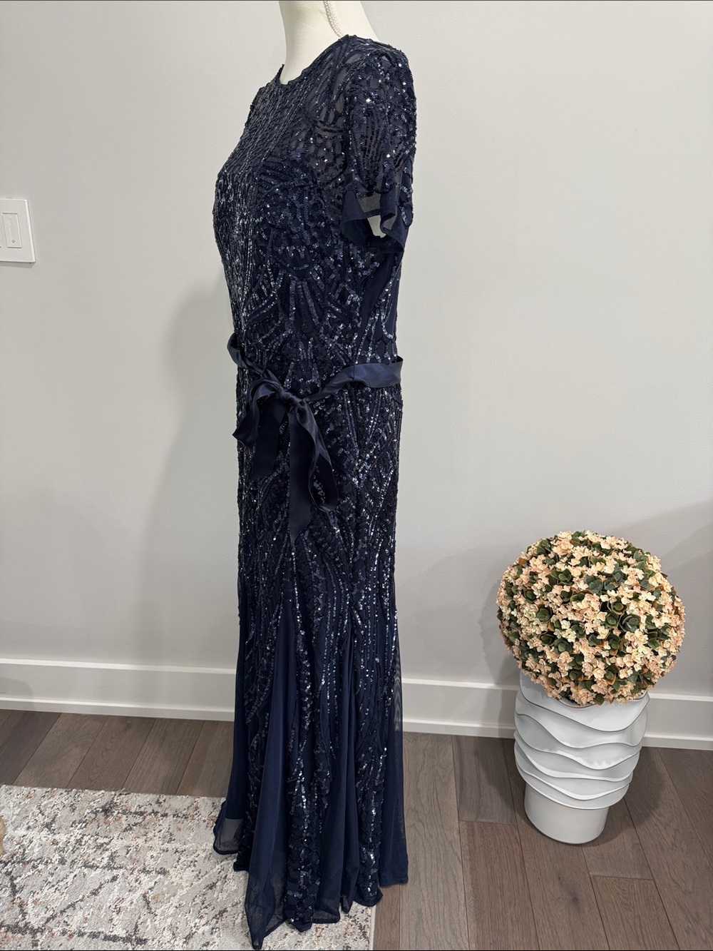 R&M Richards Embroidered Sequin Panel Godet Evening Gown Sz 14 - Picture 5 of 11